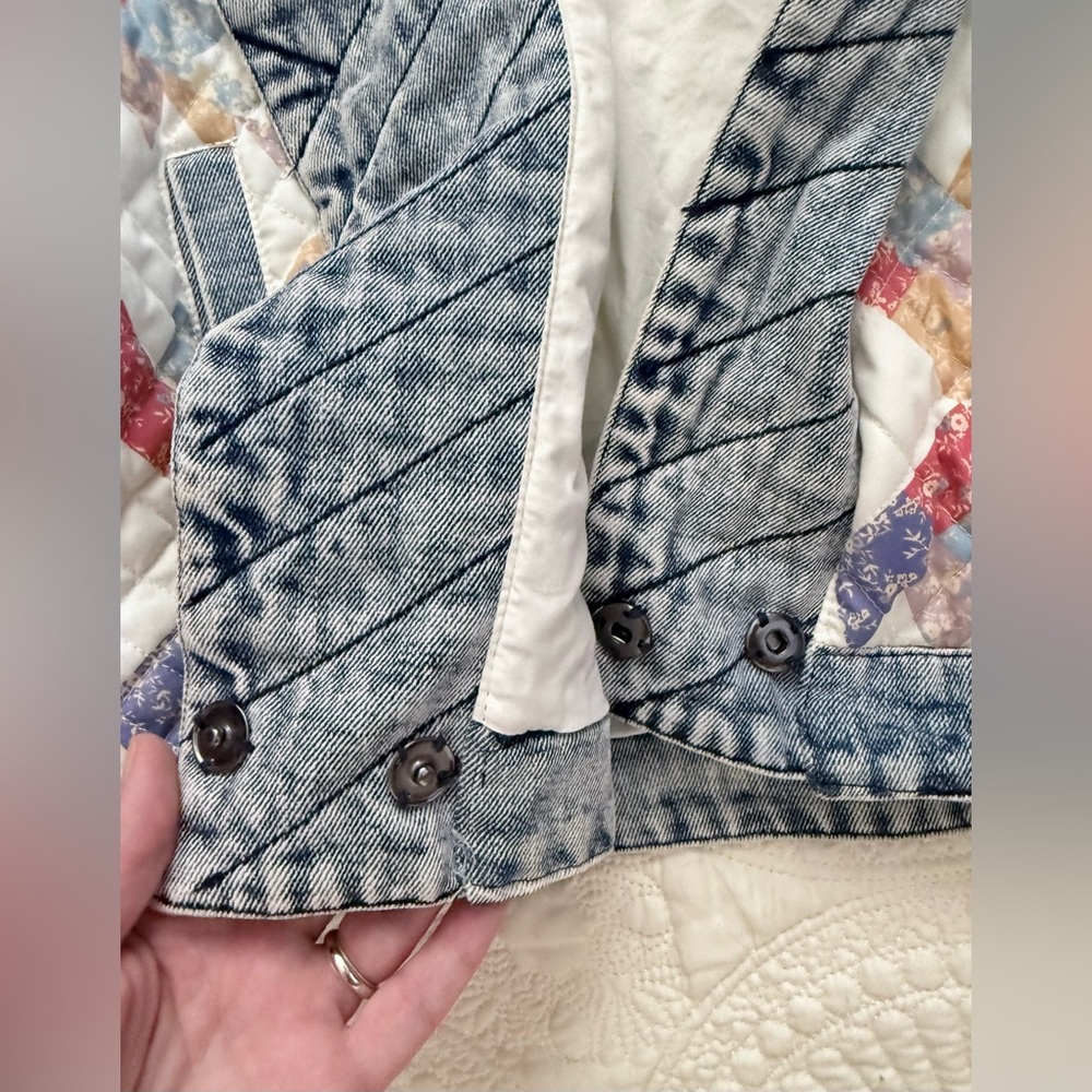 Blank NYC Quilted Patchwork Cropped Jacket in Cream, Blue & Coral - Picture 7 of 16